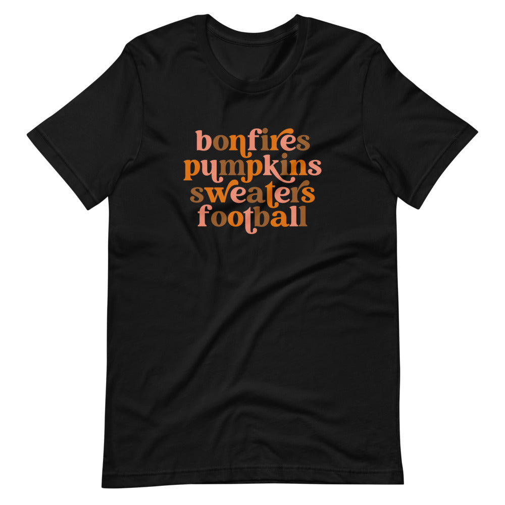 Bonfires Pumpkins Sweaters Football Tee