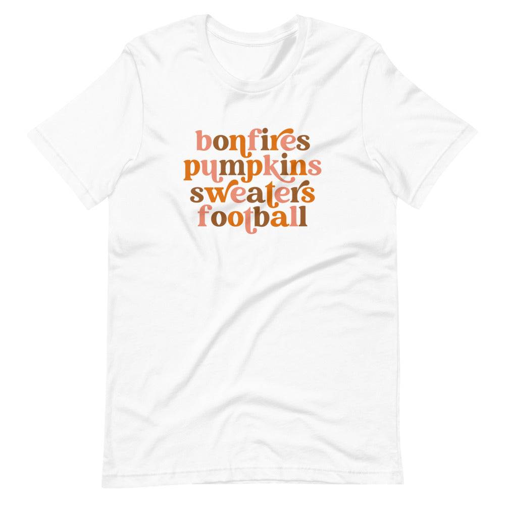 Bonfires Pumpkins Sweaters Football Tee